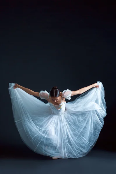 Retrato da bailarina clássica em vestido branco sobre fundo preto — Fotografia de Stock