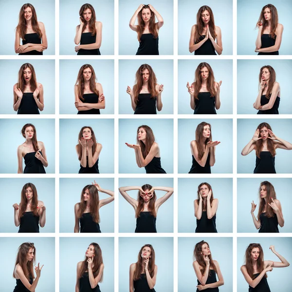 Genç kadının portre farklı duygular ile kümesi — Stok fotoğraf