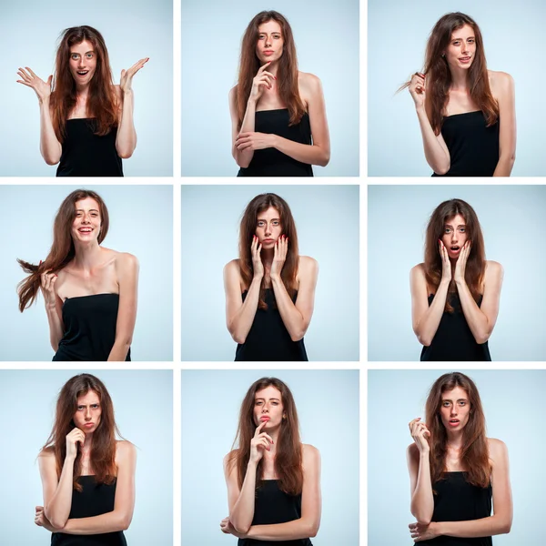 Set of young womans portraits with different emotions — Stock Photo, Image