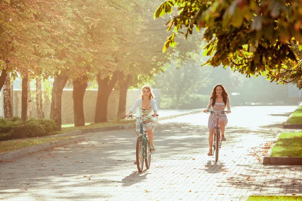 公園に自転車で 2 人の若い女の子 — ストック写真