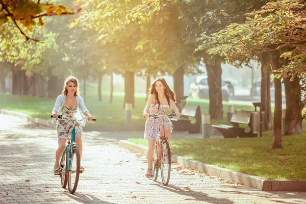 公園に自転車で 2 人の若い女の子 — ストック写真