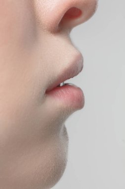 Stüdyo arka planında izole edilmiş güzel albino kadın portresi. Güzellik, moda, cilt bakımı, kozmetik konsepti. Ayrıntılar.