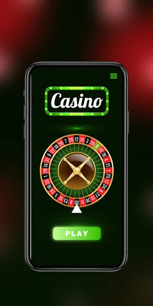 Juego en línea, concepto de casino. Teléfono celular, dispositivo con lotería, cubierta de casino — Foto de Stock