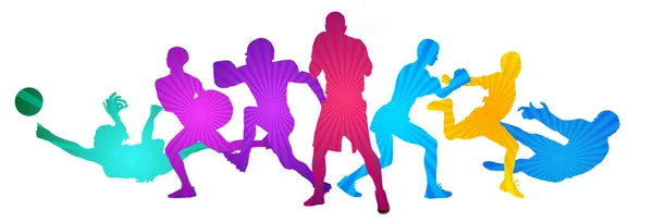 Sportovní koláž z kreslení sportovců s jasnými tekutými barvami izolované na bílém pozadí studia — Stock fotografie
