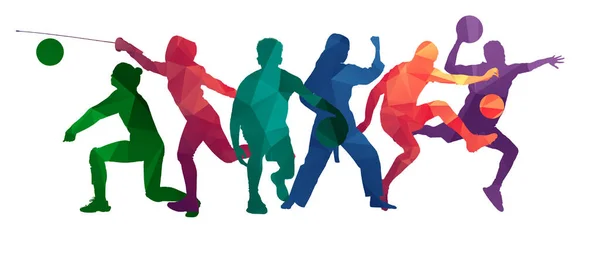 Αθλητικό κολάζ από σχέδιο αθλητών με φωτεινά ρευστά χρώματα που απομονώνονται σε λευκό φόντο στούντιο — Φωτογραφία Αρχείου