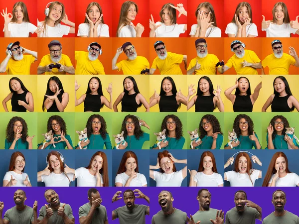 Collage de portraits de personnes de groupes d'âge mixtes et multiethniques formant un drapeau de fierté — Photo