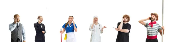 Half-length collage. Group of people with different professions isolated on white studio background. — Stock Photo, Image