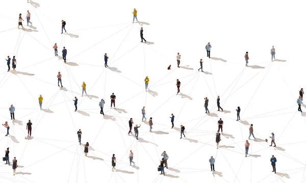 Luftaufnahme von Menschenmengen, die durch Leitungen, soziale Medien und Kommunikationskonzept verbunden sind — Stockfoto