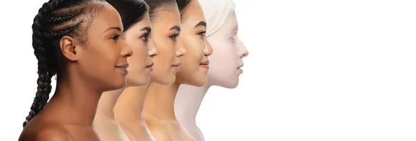 Beleza multi-étnica. Diferentes etnias e mulheres bonitas isoladas no fundo branco. — Fotografia de Stock