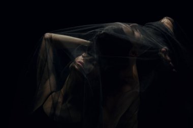 Siyah stüdyo arka planında izole edilmiş zarif klasik bale dansçıları. Zarafet, sanatçı, hareket, aksiyon ve hareket konsepti.