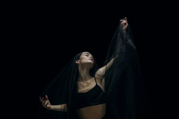 Graceful classic female ballet dancer isolated on black studio background. The grace, artist, movement, action and motion concept. — Stock Photo, Image