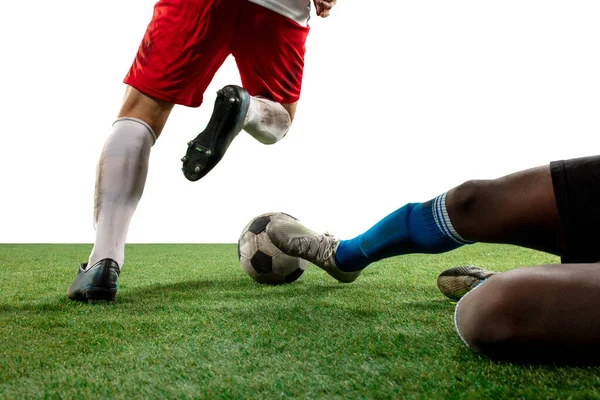 Close Up Legs Of Professional Soccer Football Players Fighting For Ball On Field Isolated On White Background Concept Of Action Motion High Tensioned Emotion During Game Cropped Image Larastock Close Up Legs Of Professional Soccer Football Players Fighting For Ball On Field Isolated On White Background Concept Of Action Motion High Tensioned Emotion During Game Cropped Image Larastock