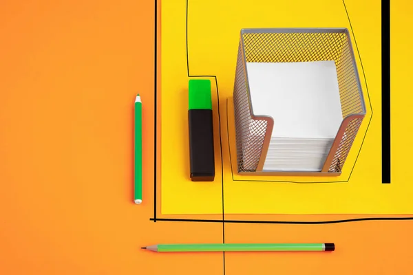 Stationery in bright pop colors with visual illusion effect, modern trendy line art