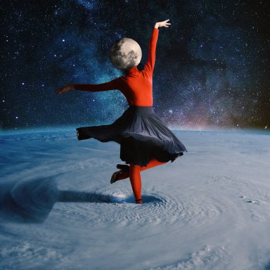 Kozmos ve astronomi temalı kolaj. Modern tasarım. Rekabetçi sanat kolajı.
