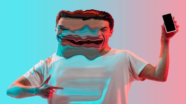 Yaratıcı anlamda akıl sağlığı kavramı. Değişik duyguları olan bir adam Renkli dalgalarla bağlanır.