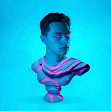 Çağdaş sanat kolajı. Antik heykel başı büstü.