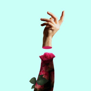 Parlak arka planda elleri estetik, sanat eserleri. İnsan ilişkileri, toplum, birliktelik, sembolizm, sürrealizm kavramı.