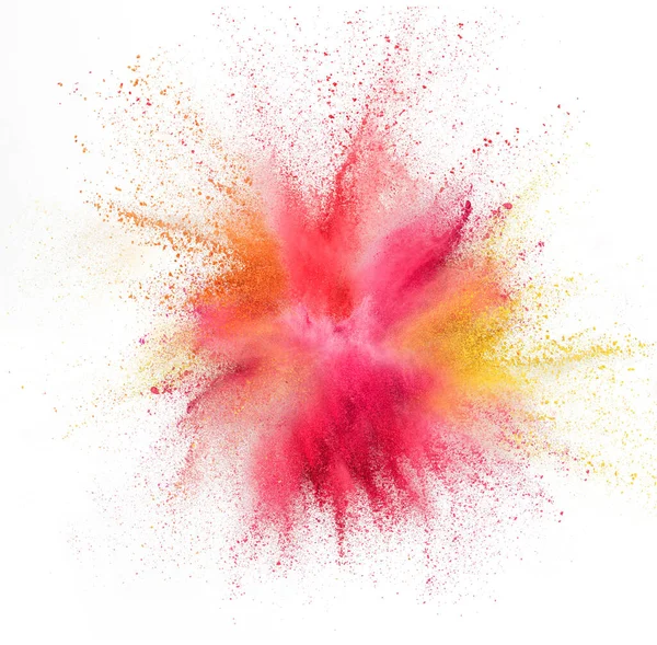 彩色、流体力学和嵌合粉末在白工作室背景下的爆炸 — 图库照片