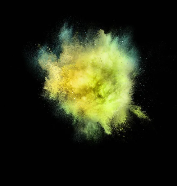 Eksplozja kolorowego, płynnego i neoned proszku na czarnym tle studio z copyspace — Zdjęcie stockowe