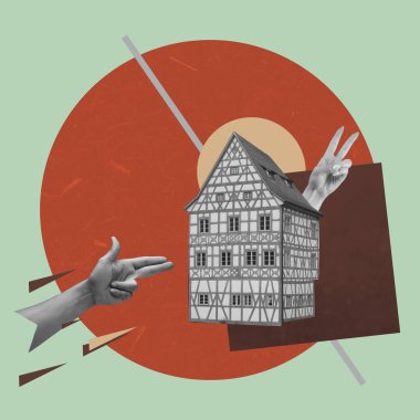 Çağdaş sanat kolajı, modern tasarım. Ellerin estetiği. Moda renkleri.