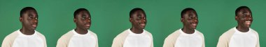 Duyguların evrimi, Afrikalı erkeklerin portresi yeşil stüdyo arka planında kopyalanmış.