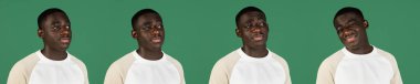 Duyguların evrimi, Afrikalı erkeklerin portresi yeşil stüdyo arka planında kopyalanmış.