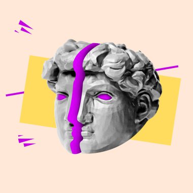 Antik heykel başlıklı çağdaş sanat kolajı gerçeküstü bir tarzda.