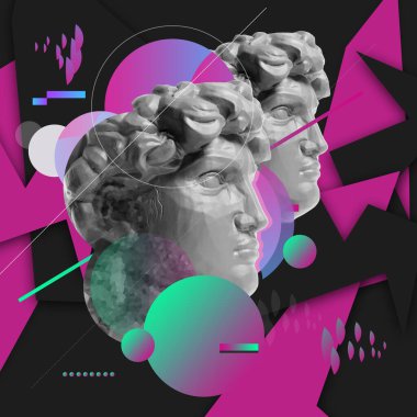 Antik heykel başlıklı çağdaş sanat kolajı gerçeküstü bir tarzda.