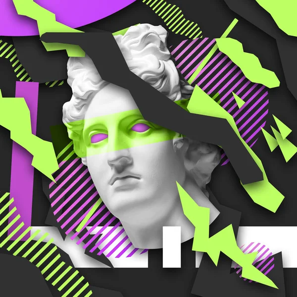 Collage d'arte contemporanea con testa di statua antica in stile surreale. — Foto Stock