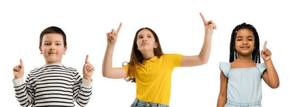 Collage de arte hecho de retratos de niños pequeños y felices aislados en el fondo del estudio blanco. Emociones humanas, concepto de expresión facial —  Fotos de Stock