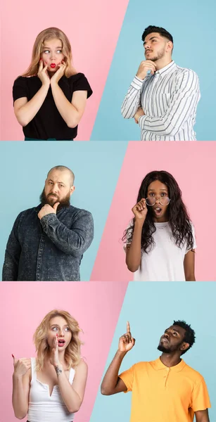 Retrato de grupo de pessoas em fundo multicolorido, colagem, arte — Fotografia de Stock