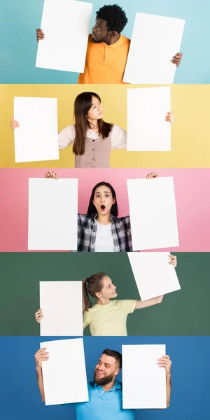 Retratos de grupo de pessoas em fundo multicolorido, colagem. — Fotografia de Stock