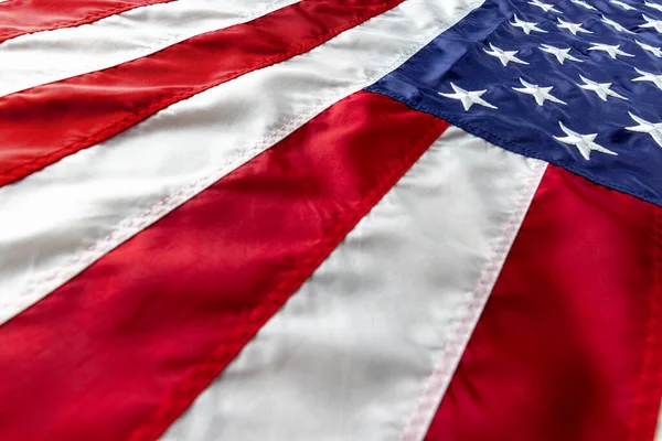 Egy közeli amerikai nemzeti zászló. Emléknap, Munkanap, Függetlenség napja munkaszüneti napok. — Stock Fotó