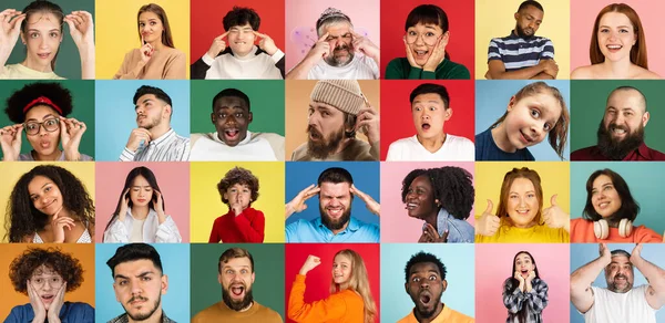 Il collage di persone sorprese sullo sfondo a colori — Foto Stock