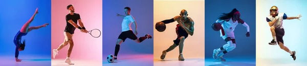 Collage de diferentes deportistas profesionales, aptos para personas aisladas sobre fondo de color. Volante. —  Fotos de Stock