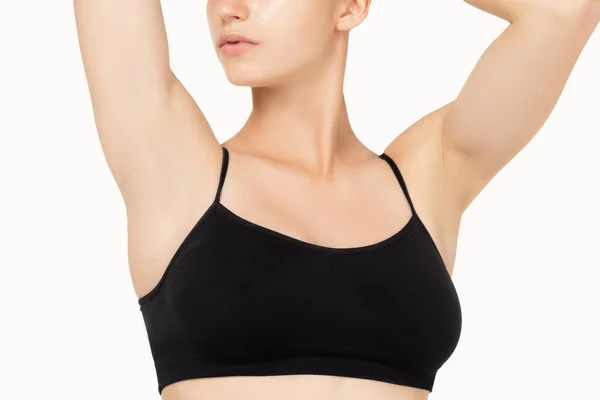 Cuello. Primer plano retrato de hermosa modelo femenina albina. Partes de la cara y el cuerpo. Belleza, moda, cuidado de la piel, cosméticos, concepto de bienestar. — Foto de Stock