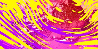 Suluboya duvar kâğıdı tasarımı ya da aygıt için sarı, mavi ve kırmızı renk dalakları ve dalgaları olan arkaplan. Modern sanat, parlak renkli arka plan. Yüzen boyama tekniği.