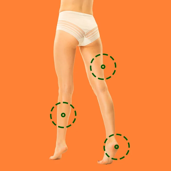 Perfect female body with the arrows spiral - healthy nutrition, sport and water balance concept — Stock Photo, Image