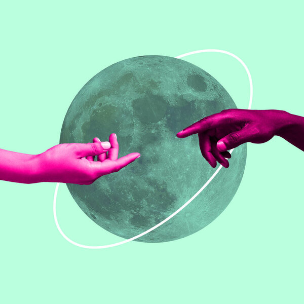 Коллаж современного искусства, современный дизайн. Эстетика рук. Модные пастельные и неоновые цвета. Копировальное пространство для вашего объявления или текста.