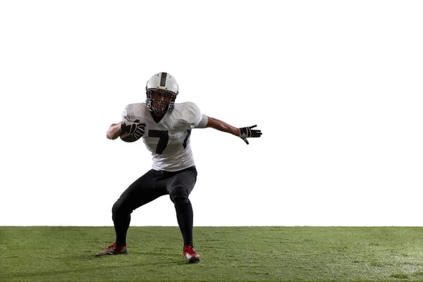 American football player isolated on white studio background. — Stock Photo, Image