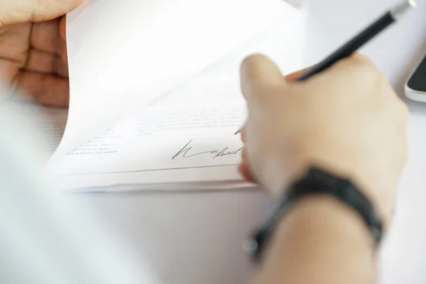 Close up of female hands signing business contract. Concept of female business, online education, professional occupation — ストック写真