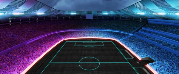 Bild av tomma stadion och neoned färgglada ficklampor bakgrund. Begreppet idrott, konkurrens, vinna, handling och rörelse. Inga idrottsmän område för mästerskap, din annons, design — Stockfoto