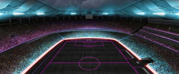 Image du stade vide et fond néoné de lampes de poche colorées. Concept de sport, compétition, victoire, action et mouvement. Pas de zone de sportifs pour les championnats, votre annonce, design — Photo