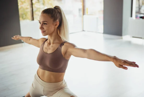 Hatha Yoga Exercises Portrait Young Slim Sportive Woman Sportswear Doing — Stock Photo, Image