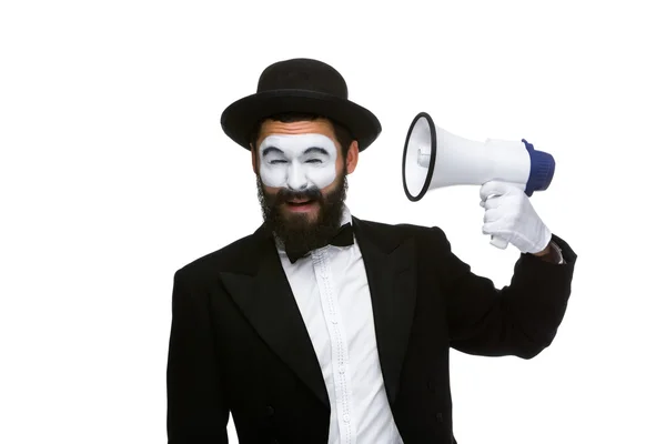 Homem segurando megafone — Fotografia de Stock