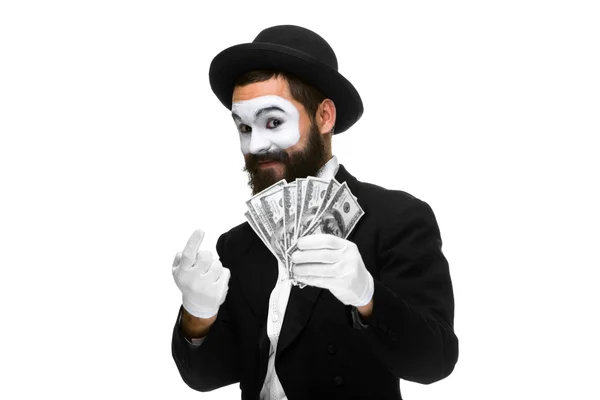 Mime as a businessman luring money — Stock Photo, Image