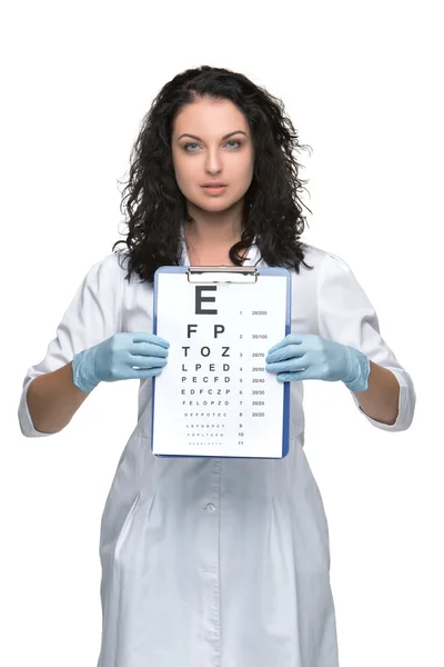 Male ophthalmologist with eye chart — Stock Photo, Image