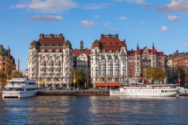 Stockholm, İsveç eski şehir manzaralı yaz panoraması