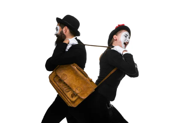 Business man and woman fighting over briefcase — Stock Photo, Image