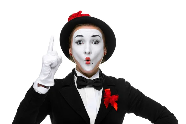 Portrait of the surprised and joyful mime with open mouth — Stock Photo, Image